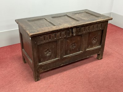 Lot 1599 - An XVIII Century Oak Coffer, the three panel...