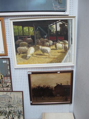 Lot 1518 - A. Harrinton, Sheep in a Barn, oil on board,...