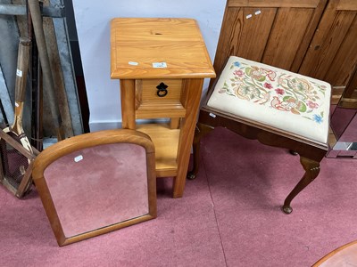 Lot 1583 - Pine Plant Stand, a mirror and a walnut stool...