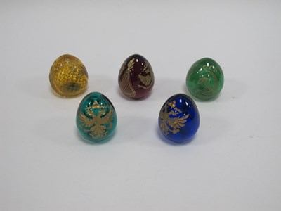 Lot 1331 - Faberge Modern Glass Eggs in varying colours,...