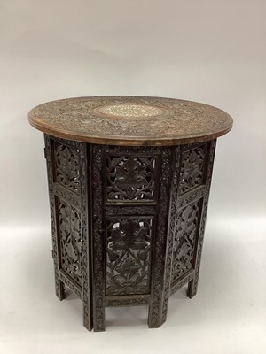 Lot 1556 - Indian Carved Hardwood Coffee Table with bone...