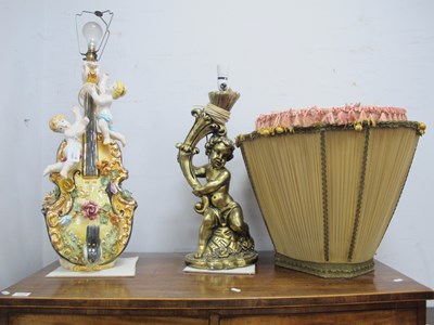 Lot 1589 - Italian Pottery Table Lamp, as cherubs on a...