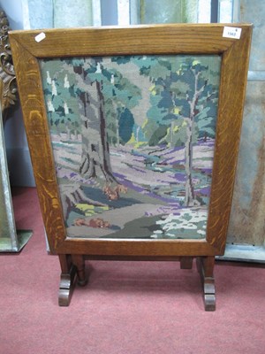 Lot 1563 - A Mid 1900s Oak Tilt-Top Firescreen, with...