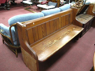 Lot 1605 - XIX Century Pine Church Pew with shelf to back,...