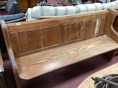 Lot 1608 - XIX Century Pine Church Pew with shelf to back,...