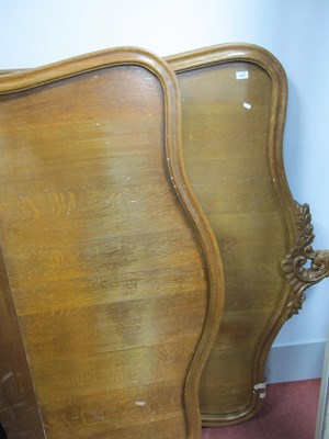 Lot 1560 - Continental Oak Double Bed Frames with Scroll...