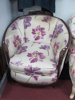 Lot 1551 - French Style Tub Chair with Carved Hardwood...