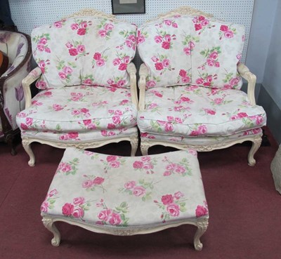 Lot 1552 - A Pair of French Style Large Easy Chairs, with...