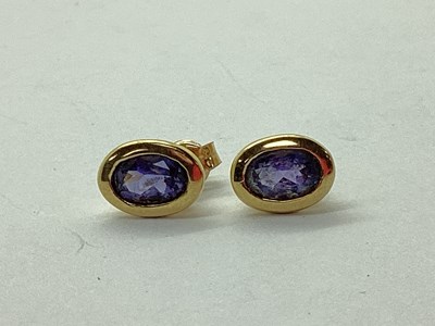 Lot 93 - A Pair of 9ct Gold Oval Stud Earrings, bezel...
