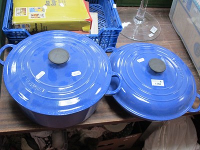 Lot 1160 - Le-Creuset, two blue casserole dishes.