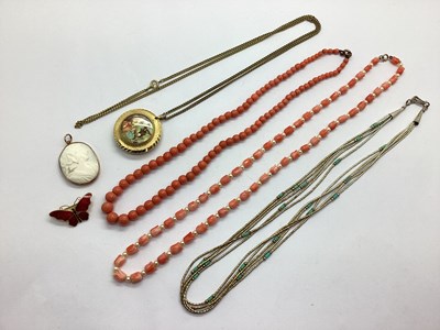 Lot 180 - A Single Strand Coral and Pearl Bead Necklace,...