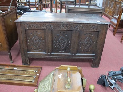 Lot 1544 - XVIII Century Oak Kist, with lozenge carving...