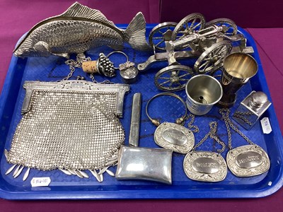 Lot 233 - Three Silver Plated Decanter Labels, a novelty...