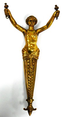 Lot 1318 - A Late XIX Century Brass Wall Bracket, cast as...
