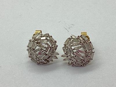 Lot 92 - A Pair of Baguette Cut Diamond Cluster...