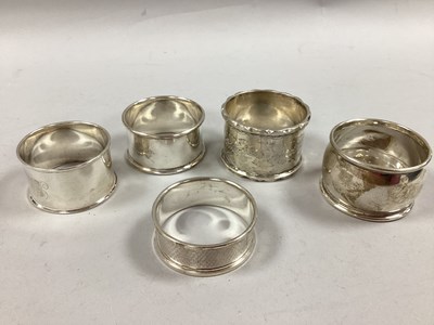 Lot 34 - Five Hallmarked Silver Napkin Rings, (various...
