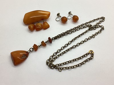 Lot 153 - A Vintage Amber Drop Pendant, on chain; a...