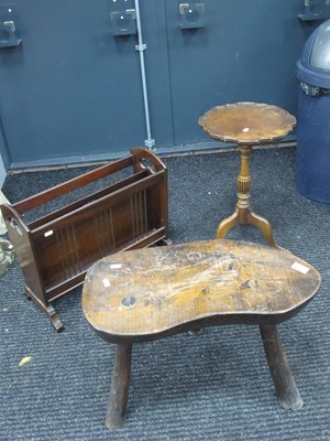 Lot 1577 - Three Leg Oak Stool, 56cm, mahogany magazine...