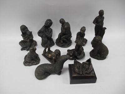 Lot 1401 - Bronzed Figure Groups, including Golfer,...
