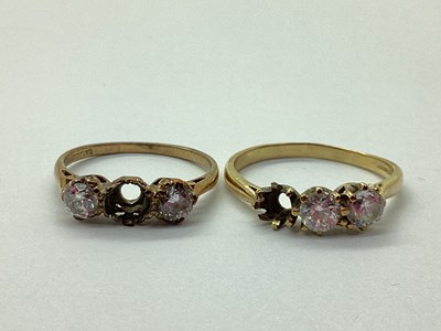 Lot 78 - Two 9ct Gold Three Stone Rings, claw set...