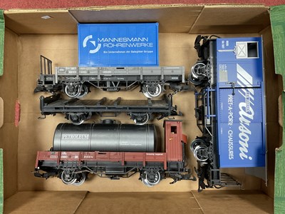 Lot 443 - Four LGB G scale European outline wagons,...