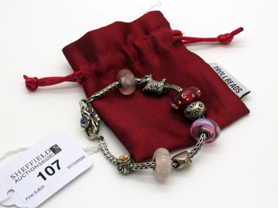 Lot 107 - Trollbeads; A Modern Sliding Charm Bracelet,...