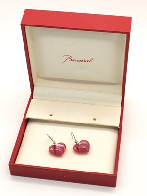 Lot 44 - Baccarat; A Pair of Modern Pink Crystal Heart...