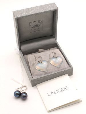 Lot 45 - Lalique; A Pair of Modern Opalescent Heart...