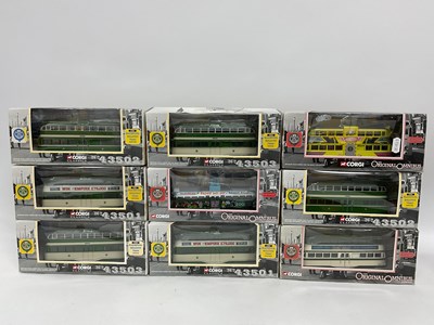 Lot 709 - Nine 1:76 scale Diecast model Blackpool trams...