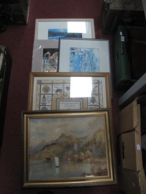 Lot 1154 - Five mixed artwork and prints, including...