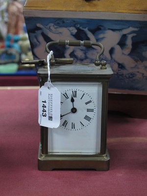 Lot 1443 - Brass Carriage Clock, R & Co, Paris, with...