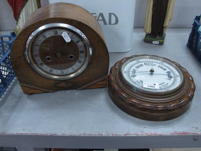 Lot 1455 - Oak Circular Cased Barometer, circa 1920's,...