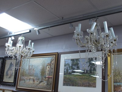 Lot 1468 - Pair of Eight Branch Glass Chandeliers, each...