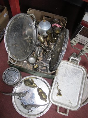 Lot 1114 - Plated Trays, brass ware, cutlery, etc:- Obe Box.