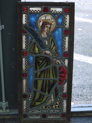 Lot 1523 - Framed Leaded Stain Glass Panel of King...