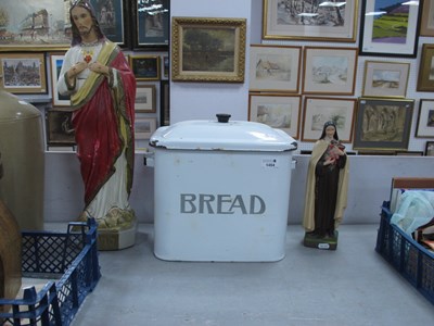 Lot 1454 - XX Century Enamel Bread Bin, with a painted...