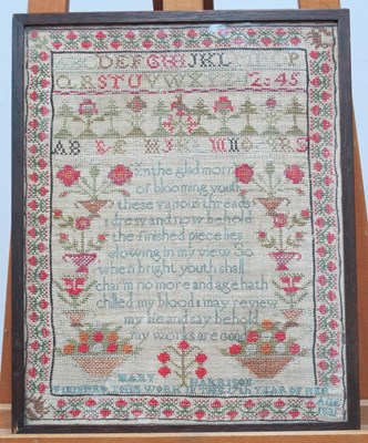 Lot 1372 - A XIX Century Sampler, worked by Mary Harrison,...