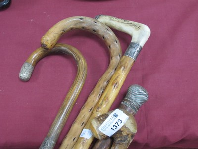 Lot 1373 - Horn Handled Walking Cane with silver tip and...