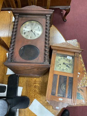 Lot 1620 - Two vintage wooden-cased wall regulator clocks,...