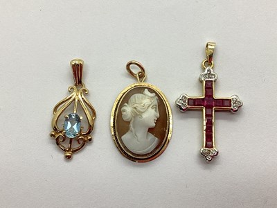 Lot 61 - A 9ct Gold Stone Set Cross Pendant, inset...