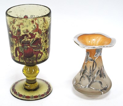 Lot 1294 - Laugharne Silvered Overlaid Peach Glass Vase....