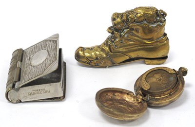 Lot 1350 - Brass Vesta Case as a Cat in a Boot, book...