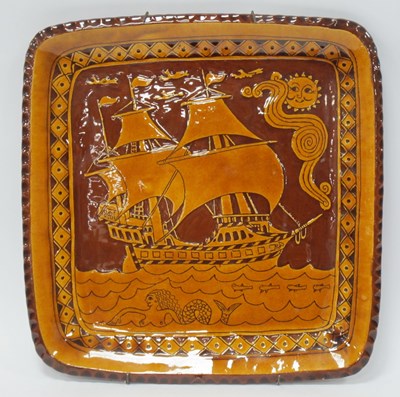 Lot 1219 - Brown Slipware Dish, border with lozenge...