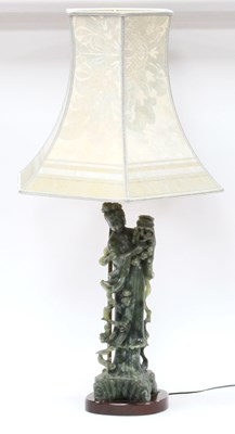 Lot 1139 - A Modern Chinese Green Hardstone Table Lamp,...