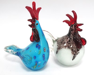 Lot 1285 - Two stylish Glass Roosters, 18.5cm tall, the...