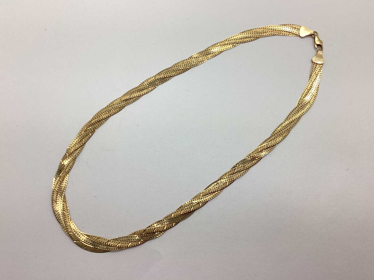 Lot 62 - A 9ct Gold Flat Link Collar Necklace, of...