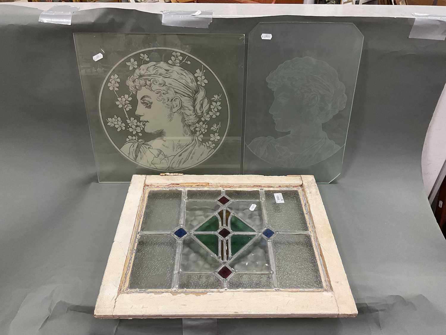Lot 1005 - Two Glass Door Panels, featuring ladies -...