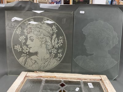 Lot 1005 - Two Glass Door Panels, featuring ladies -...