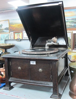 Lot 1483 - Antique Oak-cased Tabletop Wind-up Gramophone,...