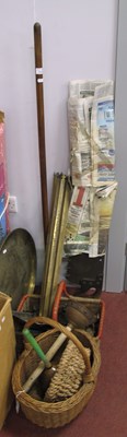 Lot 1149 - Two Wicker Baskets, copper possers, brass...